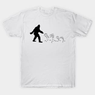 Bigfoot chases stick family T-Shirt